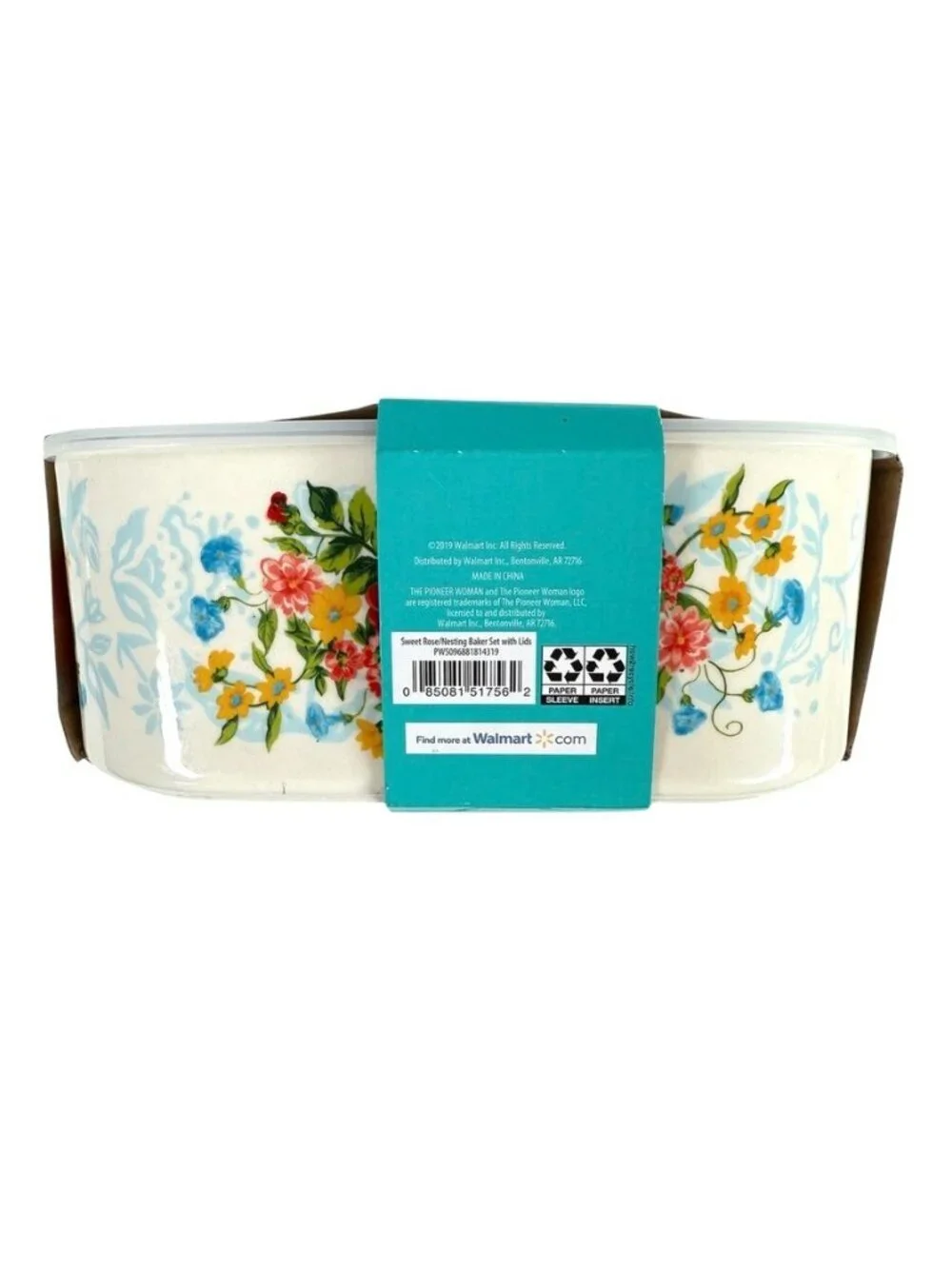 Pioneer Woman Sweet Rose Rectangle Ceramic Nesting Baker with Lid 6pc Set Floral